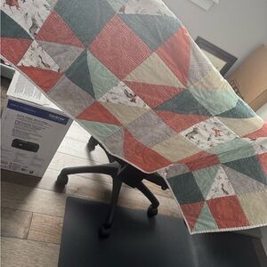 Handmade Patchwork Fox Print Quilt - Rustic Green & Terracotta - Toddler Sized